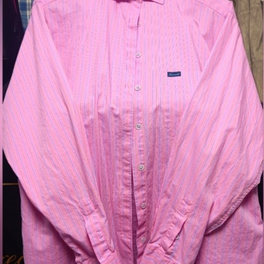 'Faconnable' Beautiful, Bright Pink Pin-Striped Women's Dress Shirt SZ M